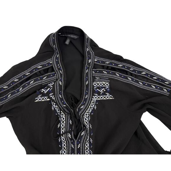 White House Black Market Embroidered Col Shoulder Boho Peasant Blouse Size 0 - Picture 4 of 5